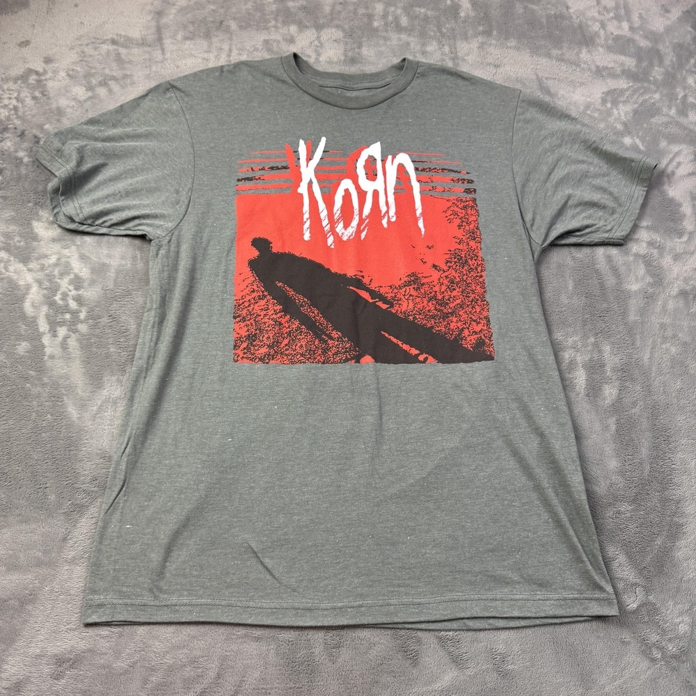 Korn Shirt Mens Large Gray Red Graphic Shadow Rock‎ Band Tee T-Shirt 100% Cotton